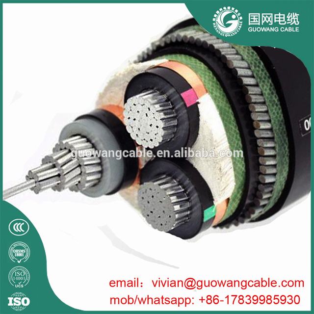 11kv 95mm2 3 core XLPE/PVC/SWA/PVC Aluminium Kabel Zwart Buitenste Schede IEC 60502