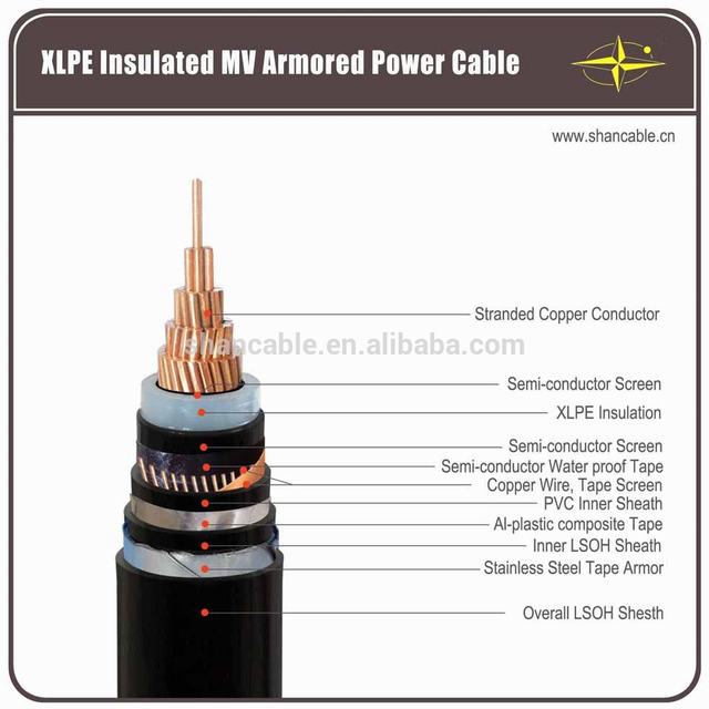 CU/XLPE/PVC DO cabo elétrico MV 11kV 33kV 150 185 240 300 fio de cobre blindado cabo