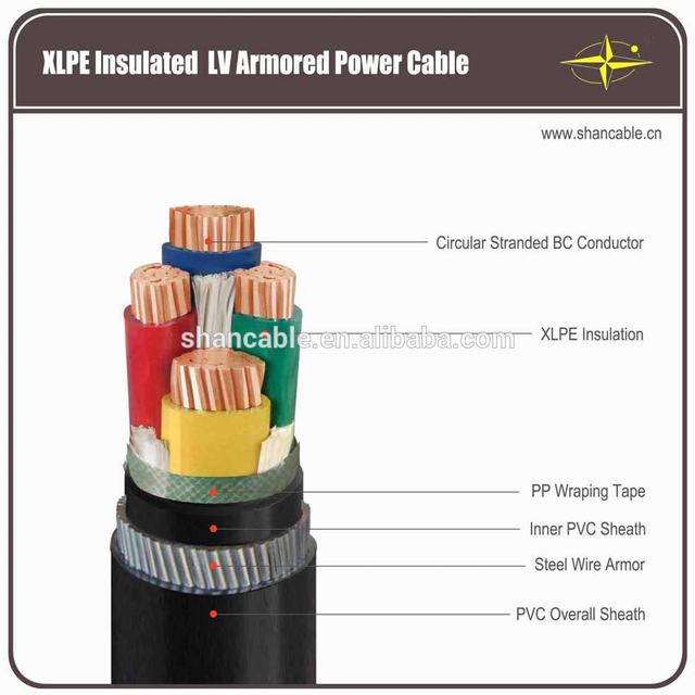 0.6/1kv cu/xlpe/swa/pvc power cable 4 core 240mm xlpe armoured cable