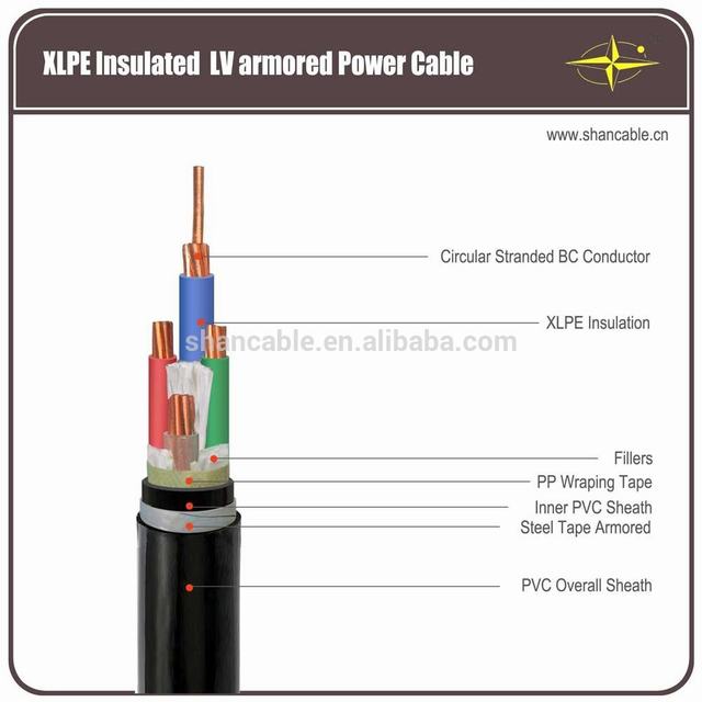 0.6/1kV 600/1000V low voltage copper conductor 4x300mm2 four cores XLPE insulation CU/XLPE/STA/PVC armored electric power cable