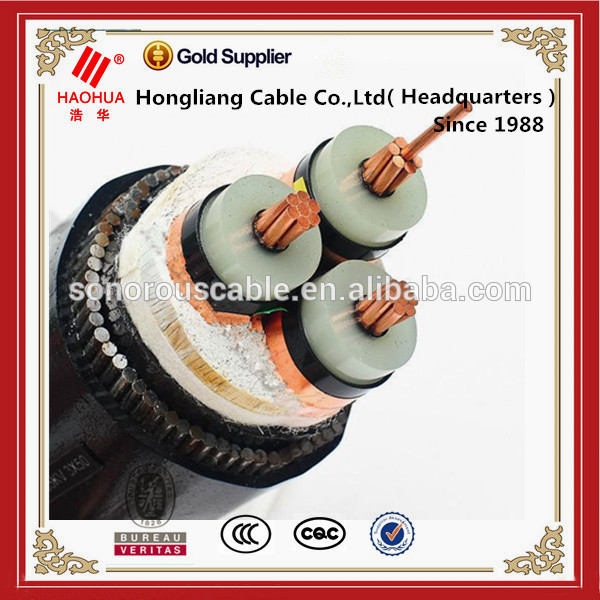 Haute pression Cu/XLPE/PVC 3 fil d'acier de noyau de câble à haute pression
