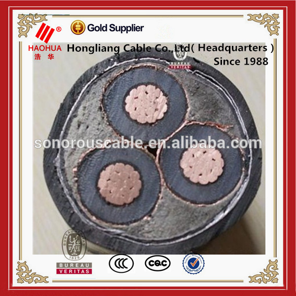 3.6/6 kV N2XSEYBY XLPE insulated double steel tape armoured, three core cables with copper conductor