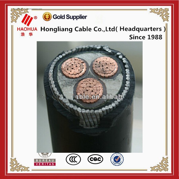 Câble d'alimentation moyenne tension, 24kV 3C X 300mm2 Cu/XLPE/CTS/PVC/SWA/PVC (Câble Blindé De Fil D'acier)
