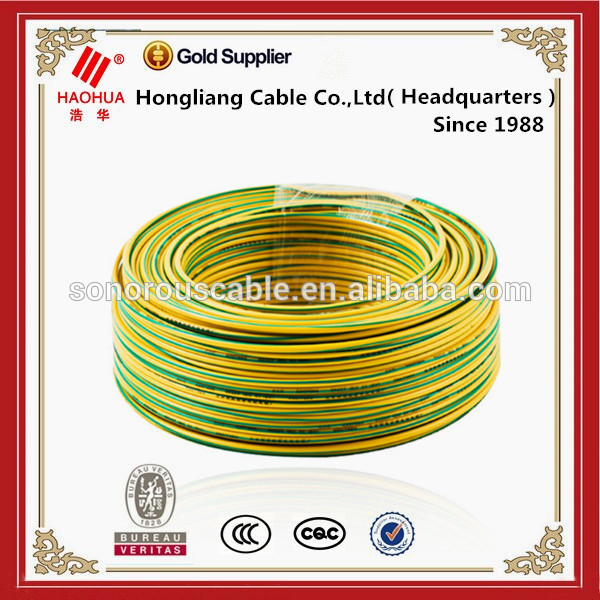 Iec standaard massieve/streng koperen geleider geel/groene kleur elektrische draad pvc cover