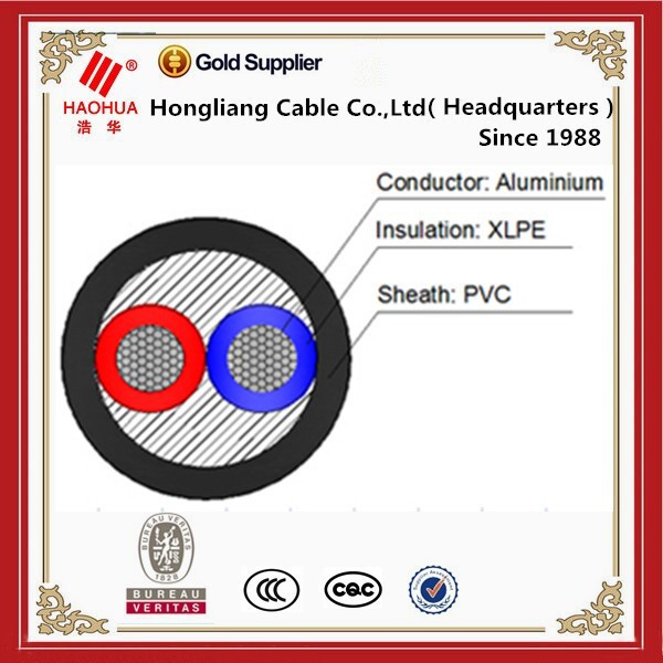 Câble d'alimentation 0.6/1kV AL/XLPE/PVC 2 Noyaux 95mm2 taille de câble en cuivre