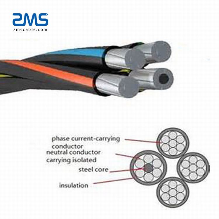 0.6/1kV overhead AAC Insulated abc Cable + ACSR Messenger Wire (6 aluminum Strand + 1 Galvanized Steel Strand) 3x35+1x35mm2