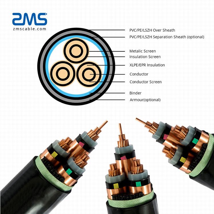 MV Cable de cobre Cu/XLPE/Cts/PVC/Swa/PVC Cable de alimentación 19/33 Kv 3/C (BS 6622)