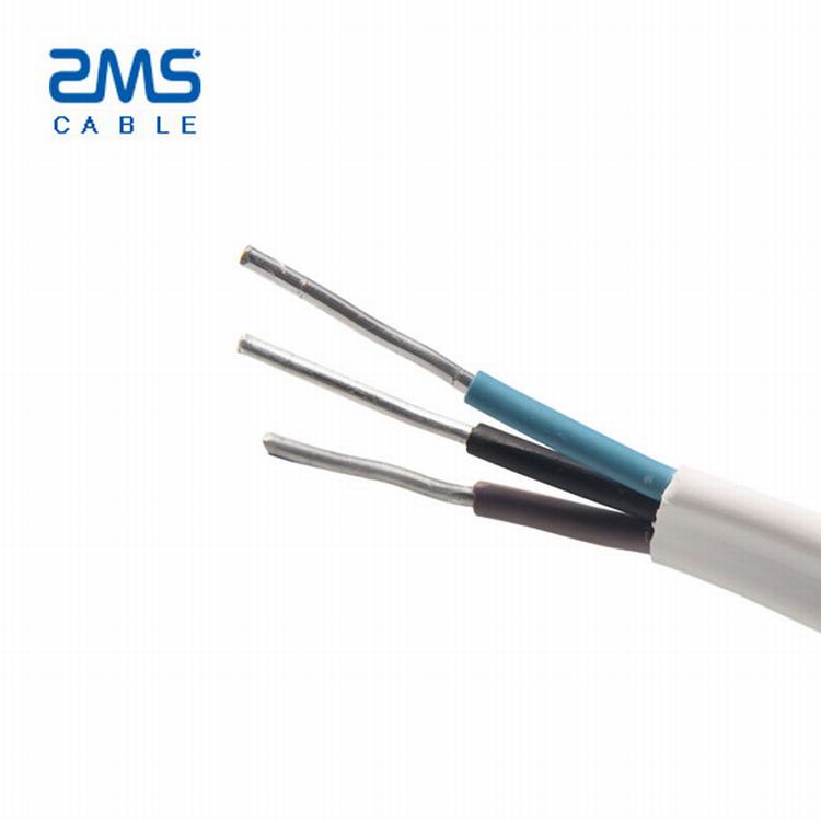 hot sell 1.5mm/2.5mm and 6mm solid strand white flat twin and earth cable for BVVR wire