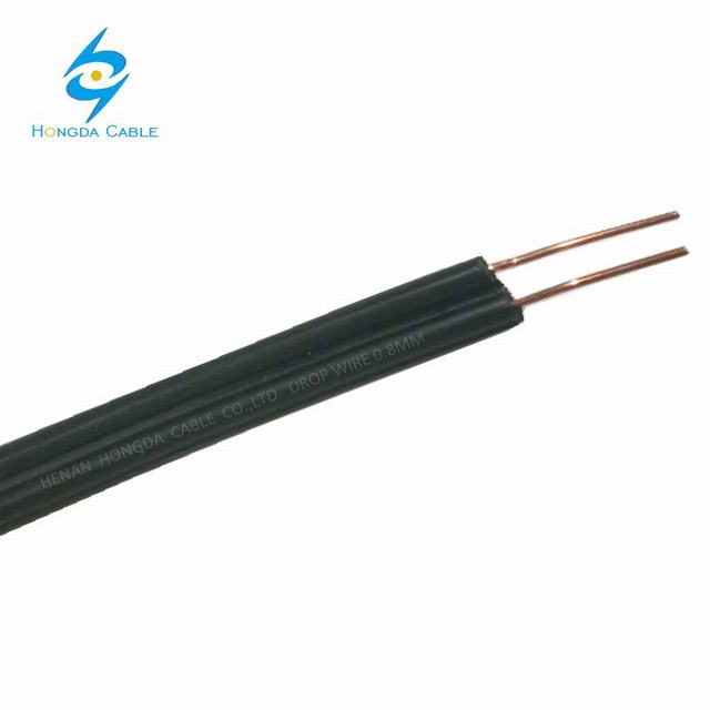 Keras Kawat Tembaga 2 Inti 0.8 Mm 0.71 Mm HD Polyethylene DROP Wire Kabel Telepon