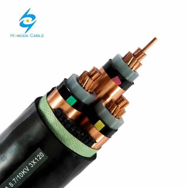 Tres Cables 8,7/15 KV Cu/SC/XLPE/SC/corte de PVC/PVC Cable